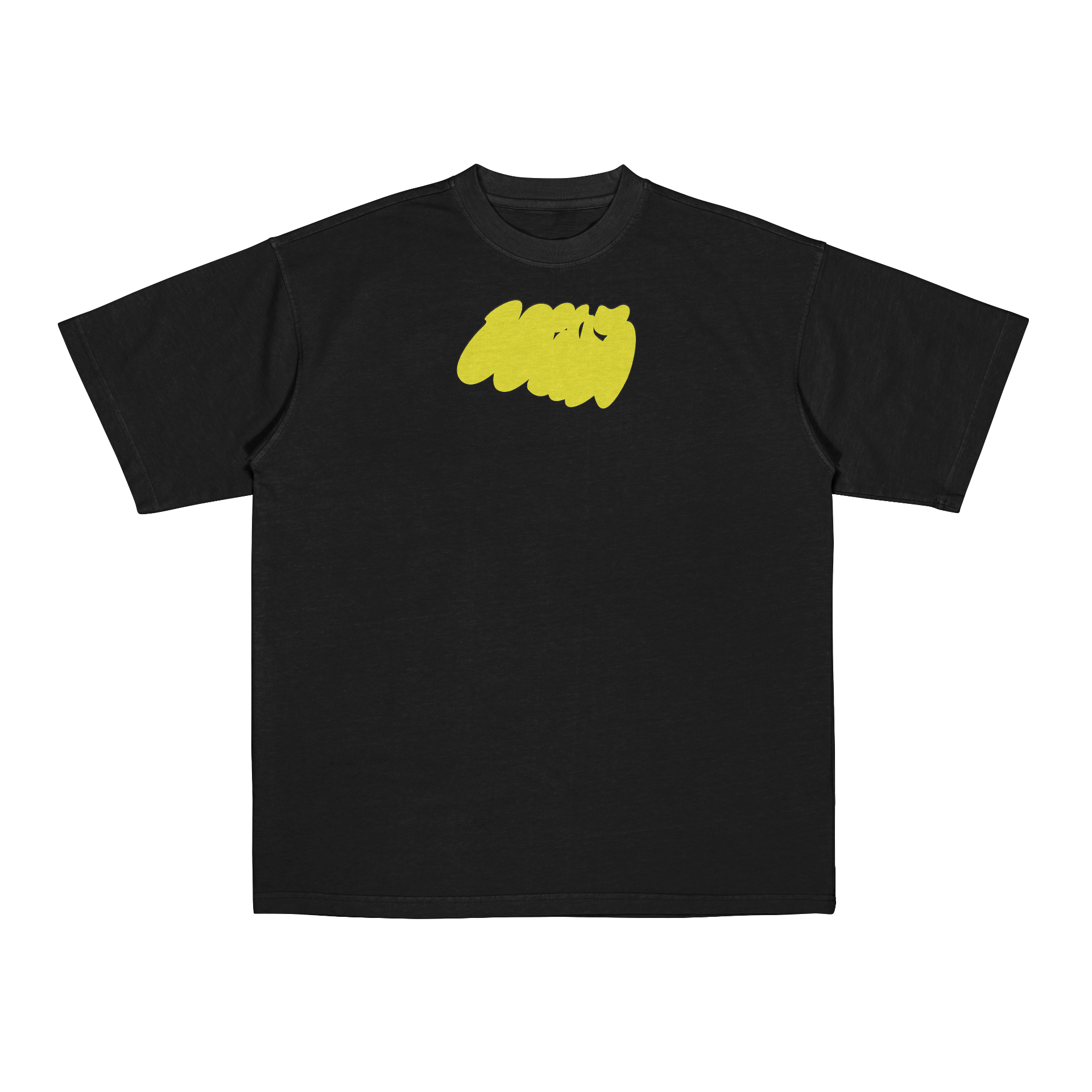 Maglietta nera Coins Visual con throw-up giallo sul petto