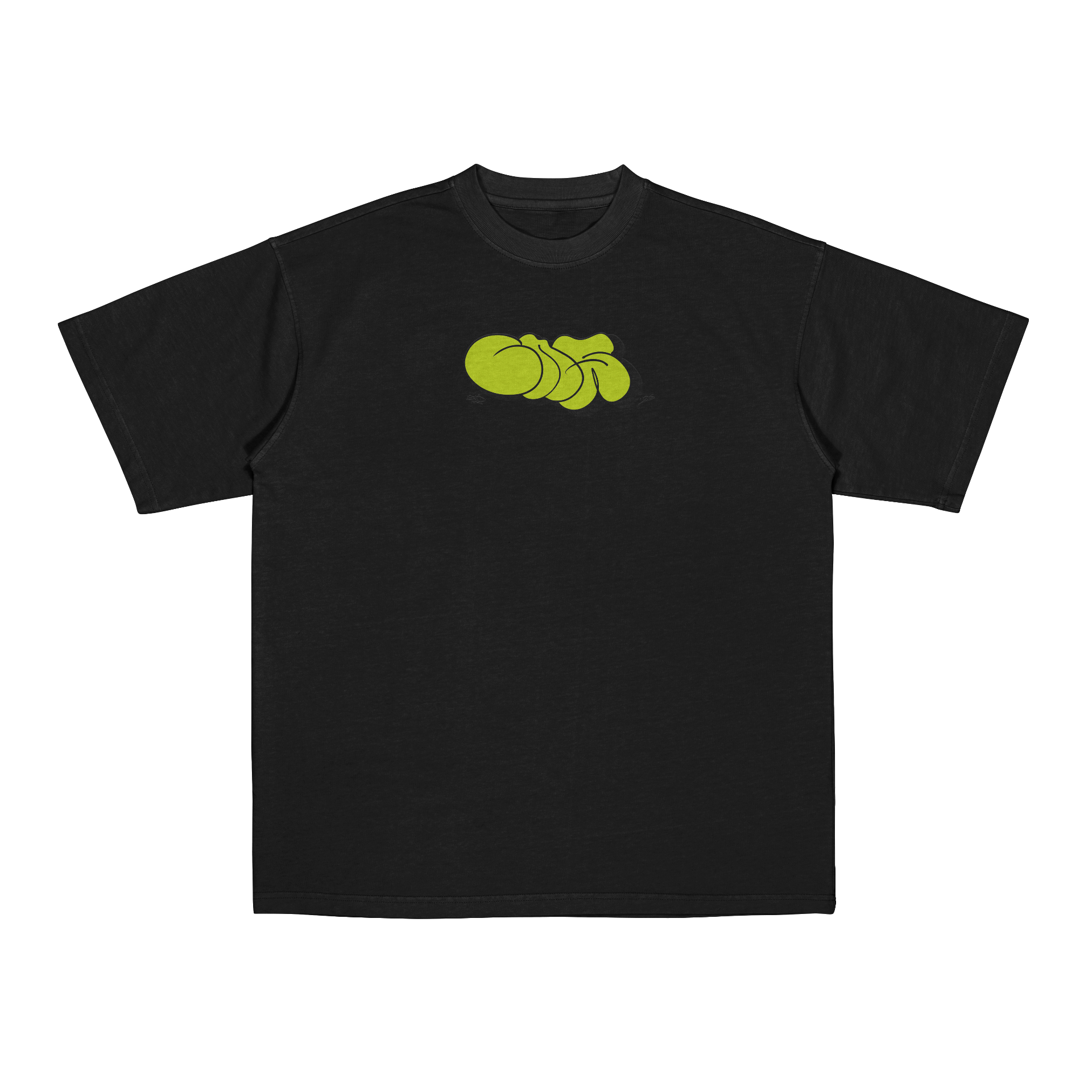 Maglietta nera Coins Visual con throw-up lime green sul petto