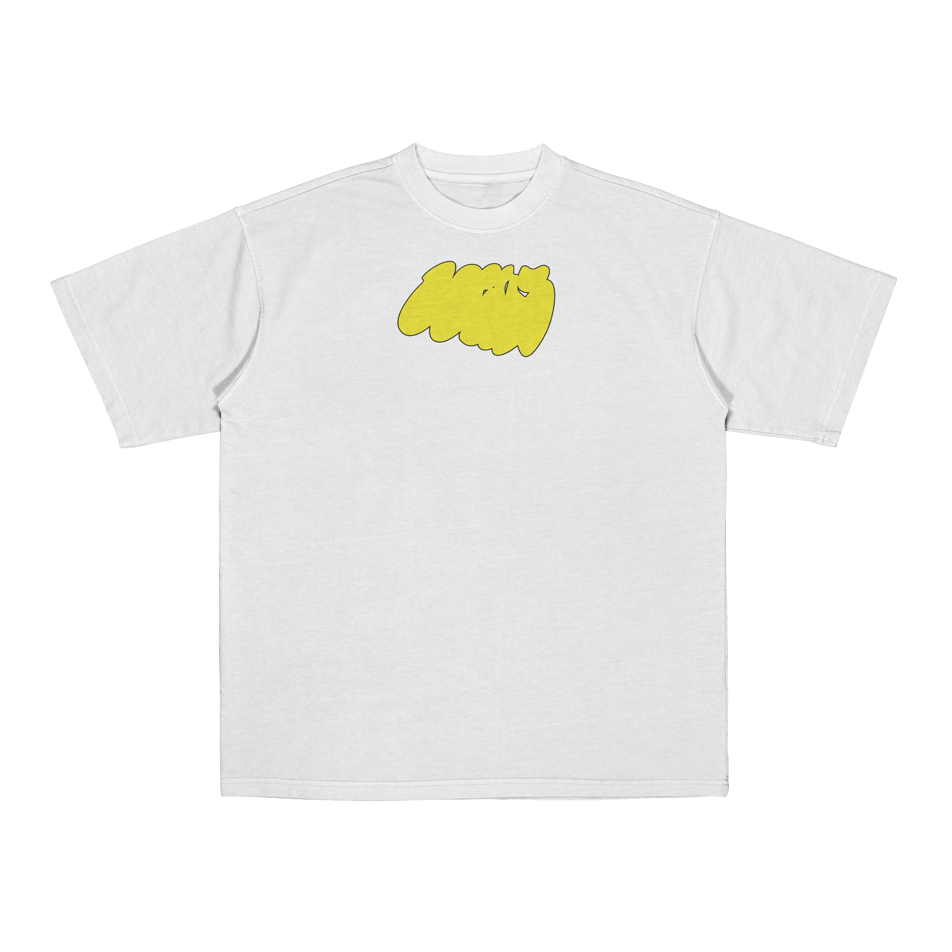 Maglietta bianca Coins Visual con throw-up giallo sul petto